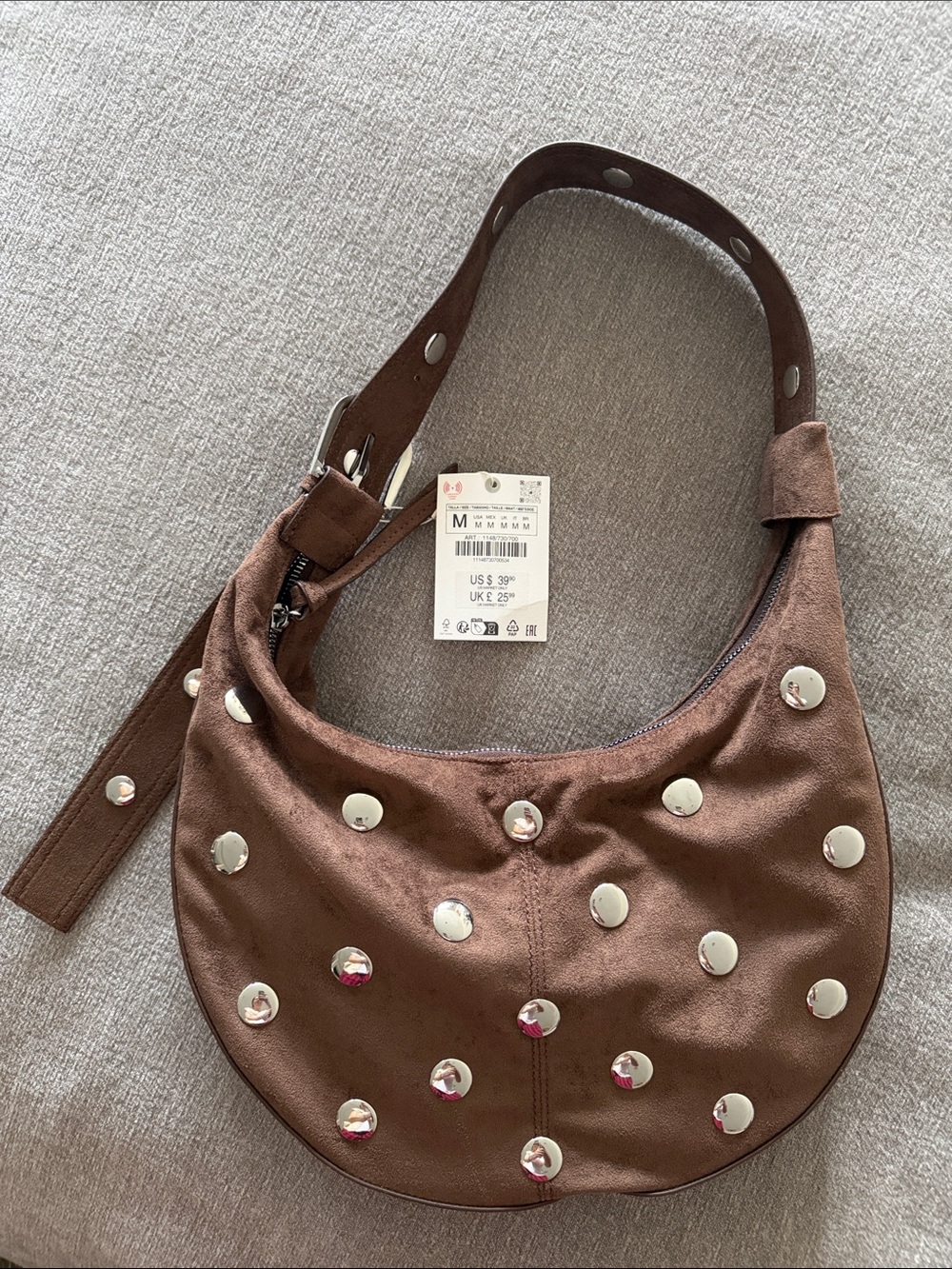 Zara Brown Studded Shoulder Hobo Bag